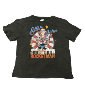 Elton John Graphic T-shirt with bling Rhinestones T-Shirt Black Size L New